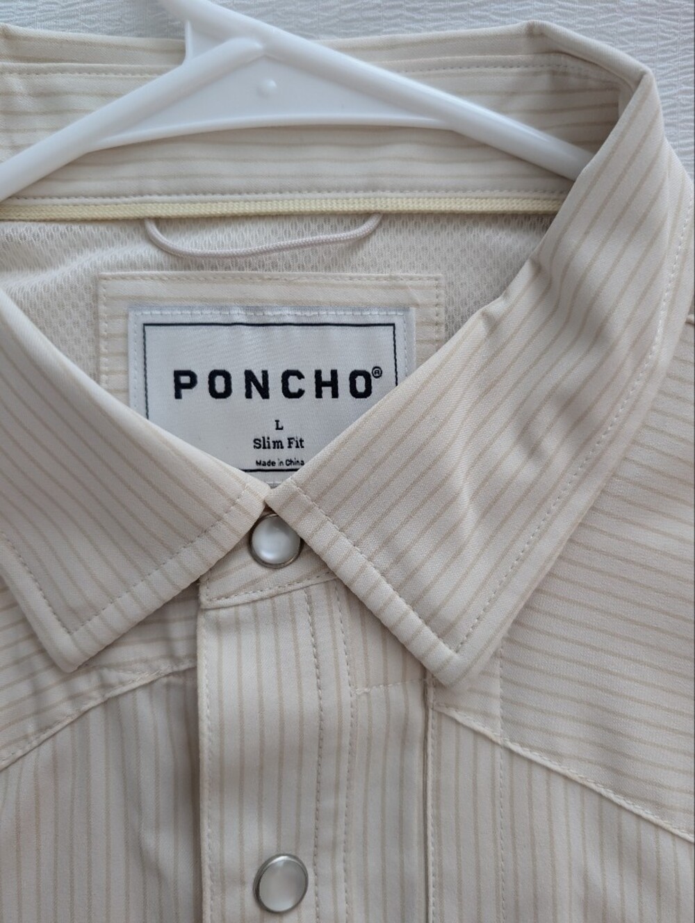 Men's Poncho Slim Fit Pearl snap - Cream Pinstripe - Picture 3 of 8